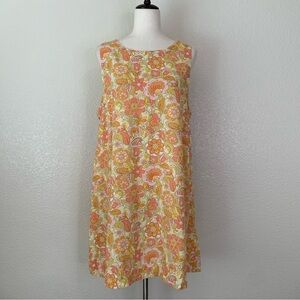 Ghanda Linen Blend Floral Summer Shift Dress, Sz Large